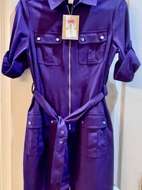 Michael Kors Purple Utility Shirtdress with Belt